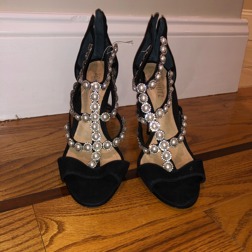 SCHUTZ pearl rhinestone heels 8.5